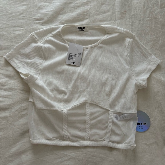 white mesh cropped short sleeve top - Picture 2 of 2